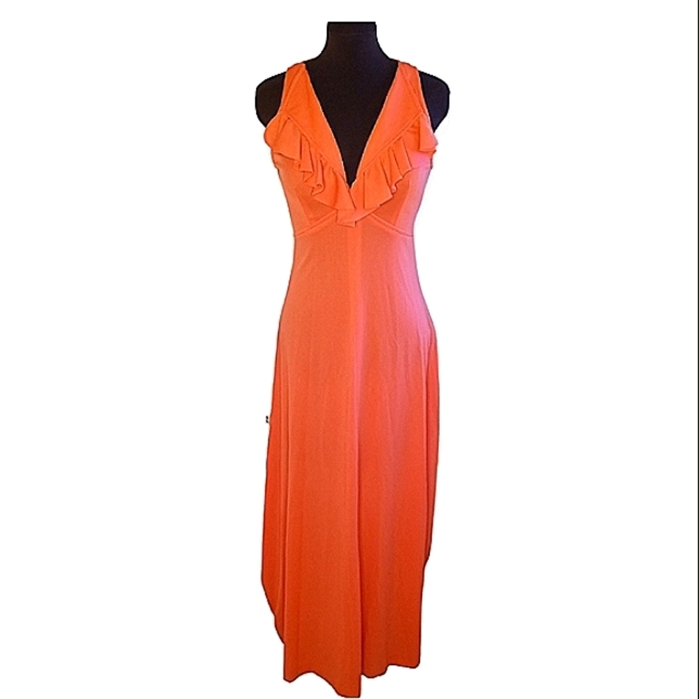 Host pick! Patricia Fair dress maxi low v-neck, sleeveless, coral, size p 13.